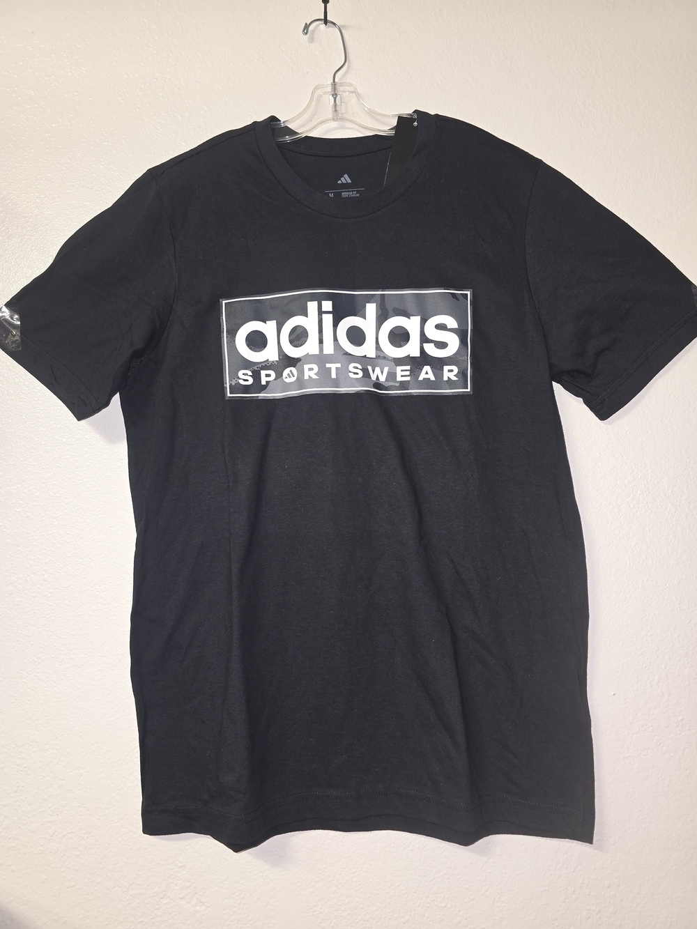 adidas Black T-Shirt with White Sportswear Logo